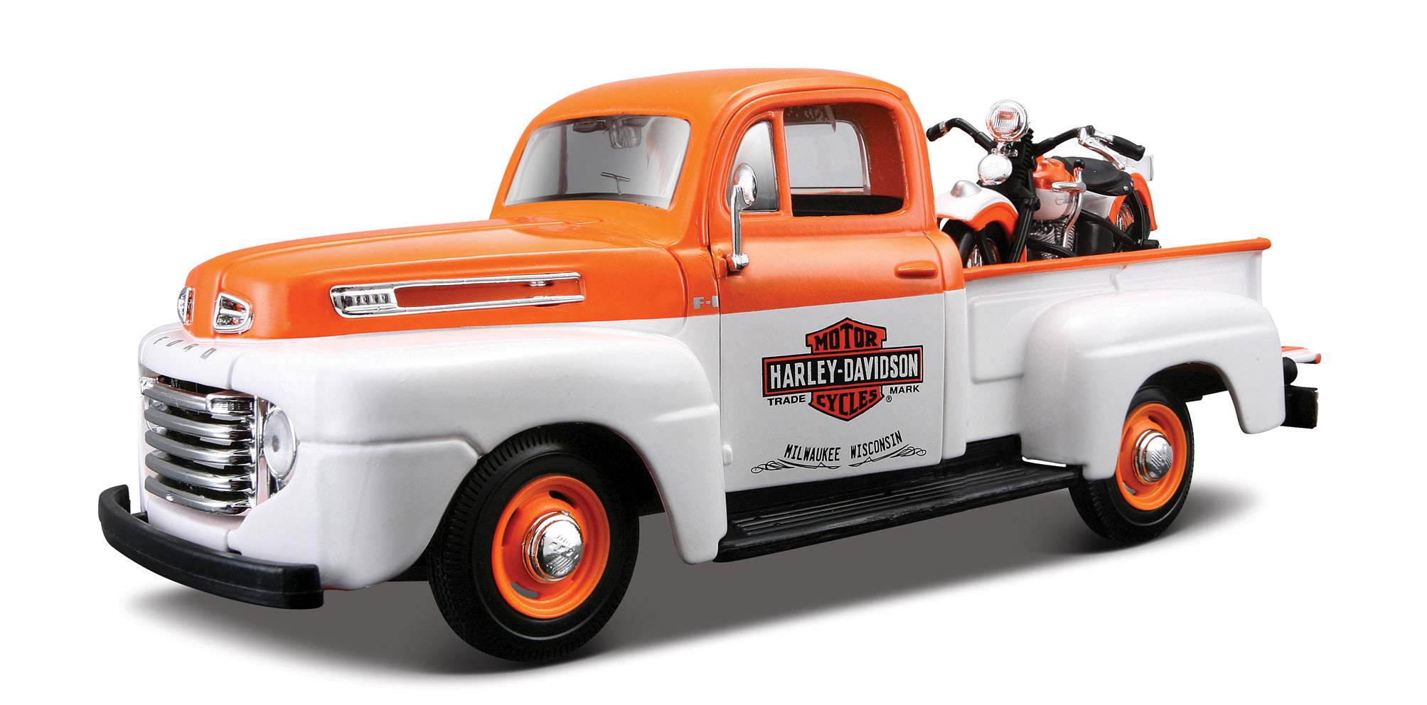 Ford F-1 Pick-Up 1948 met Motor Wit/Oranje - Harley Davidson