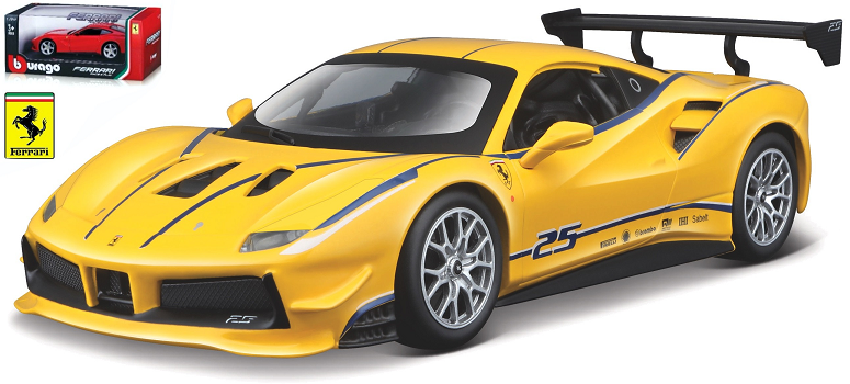 Ferrari 488 Racing Challenge No.25 Geel/Zwart - 1:24