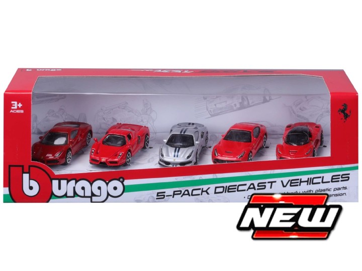 Ferrari 5 Car set 488 GTB, Enzo, 488 Pista, F12 Berlinetta, LaFerrari - 1:64