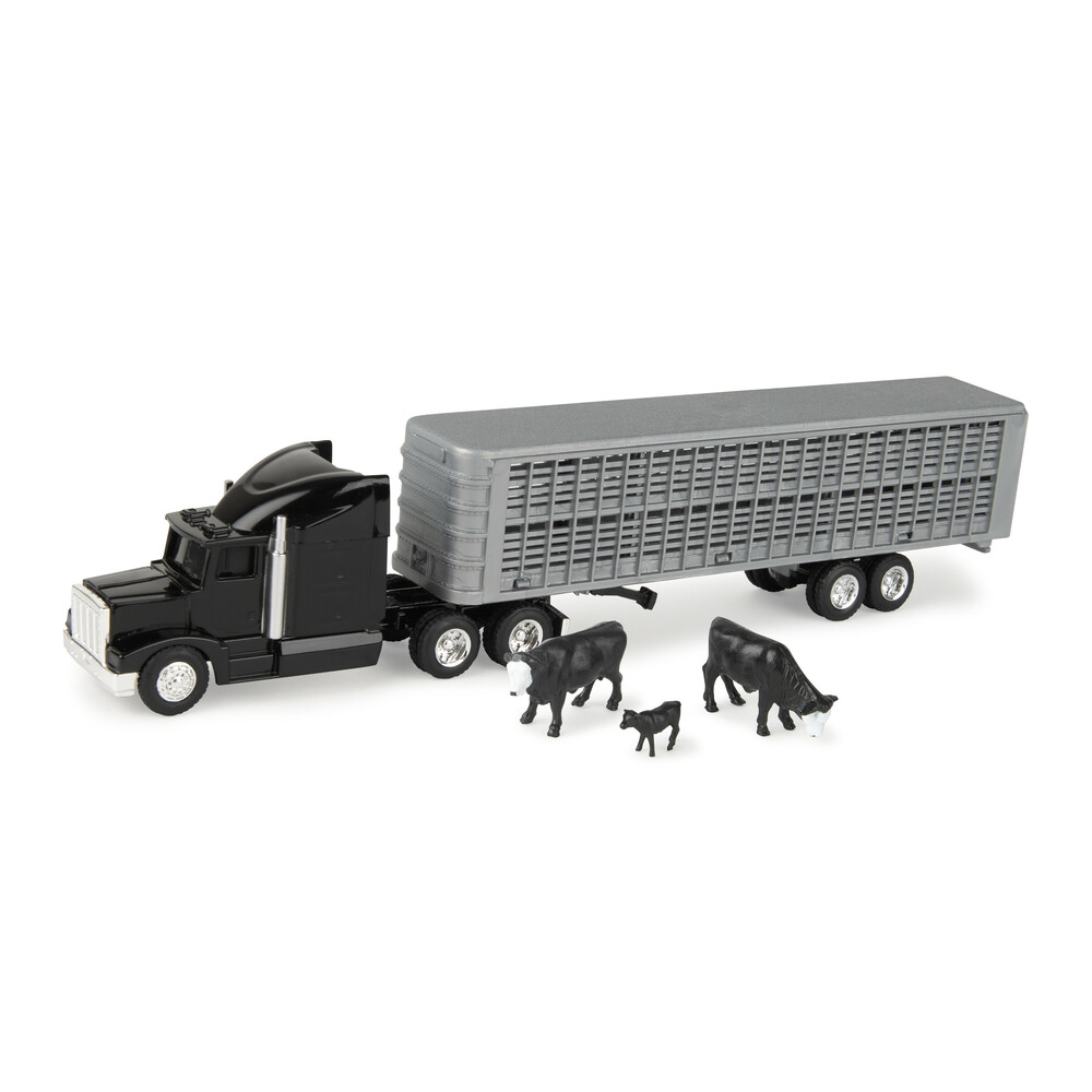 Semi with Livestock Trailer Black - 1:64
