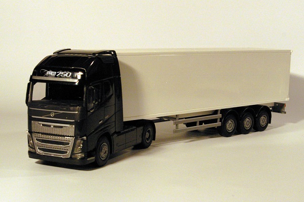 Volvo FH16 750GL XL 4x2 Zwart met 3-as Oplegger Wit - 1:25