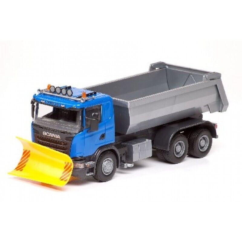 Scania G 6x4 met Sneeuwploeg en Kiepbak Blauw - 1:25