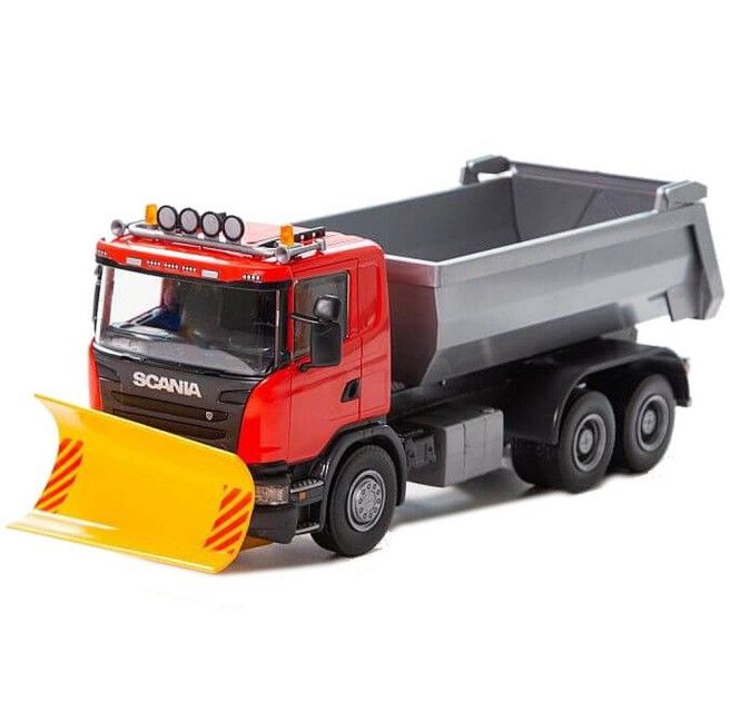 Scania G 6x4 met Sneeuwploeg en Kiepbak Rood - 1:25