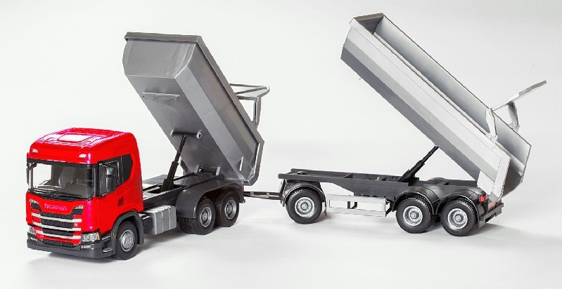 Scania G 6x4 Kieper Rood met 3-As Kieptrailer Zilver - 1:25