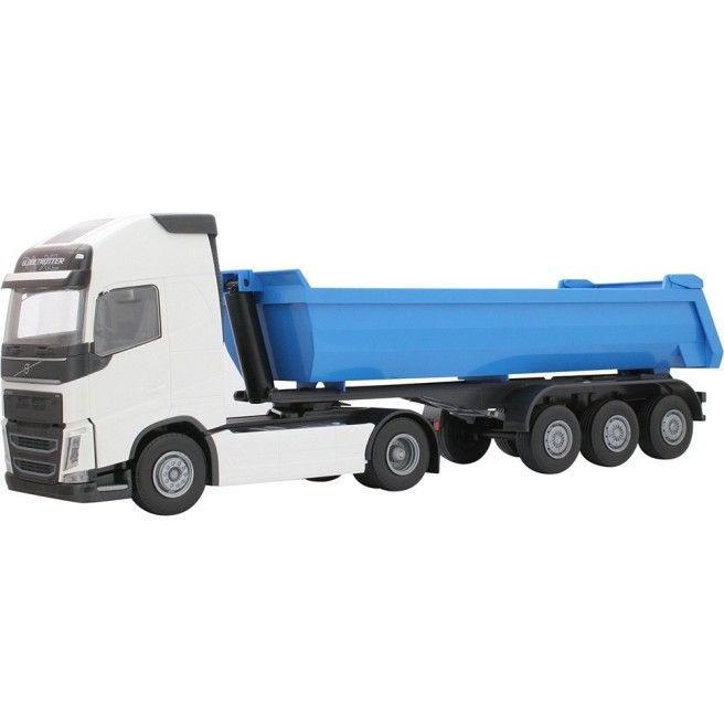 Volvo FH16 4x2 Wit met 3-As Kieptrailer Blauw - 1:25