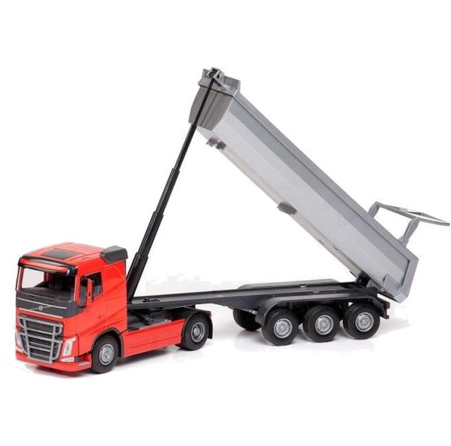 Volvo FH16 4x2 Rood met 3-As Kieptrailer Zilver - 1:25