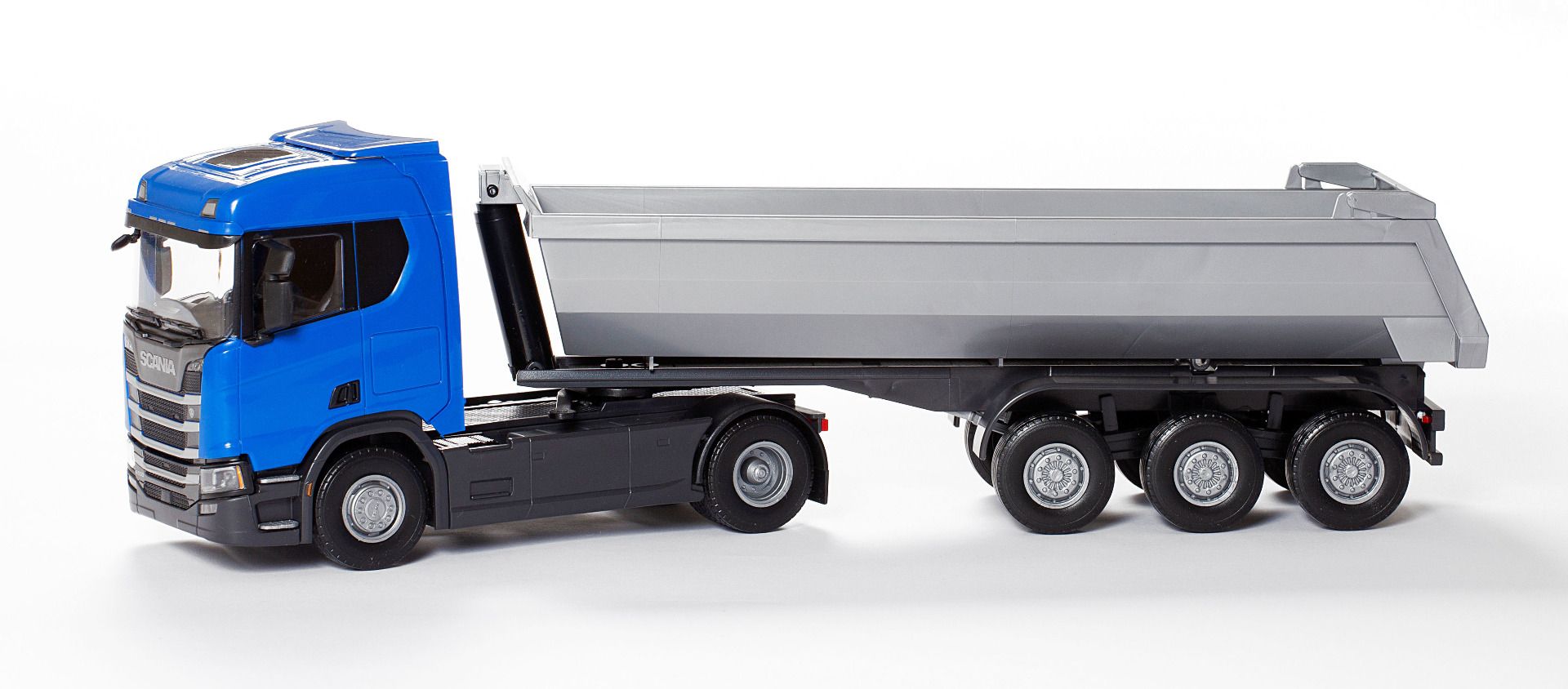 Scania R500 4x2 Blauw met 3-As Kieper Zilver - 1:25