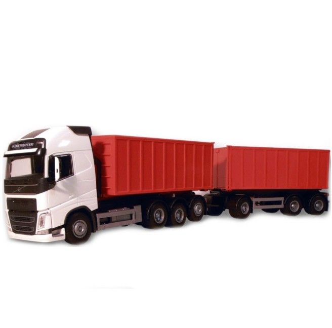 Volvo FH 8x4 Wit met Afzetcontainer + 3-as Trailer met Afzetcontainer - 1:25