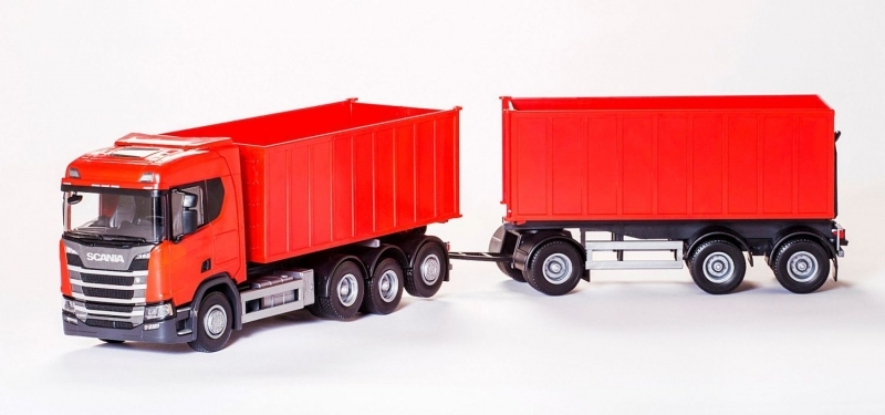 Scania R500 met Afzetcontainer + Trailer Rood - 1:25