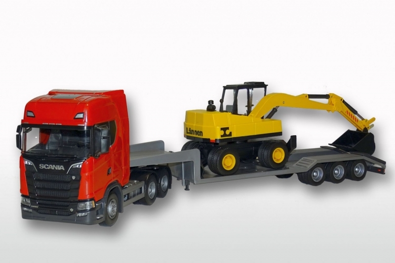 Scania S 6x4 Rood met Dieplader en Wielkraan - 1:25