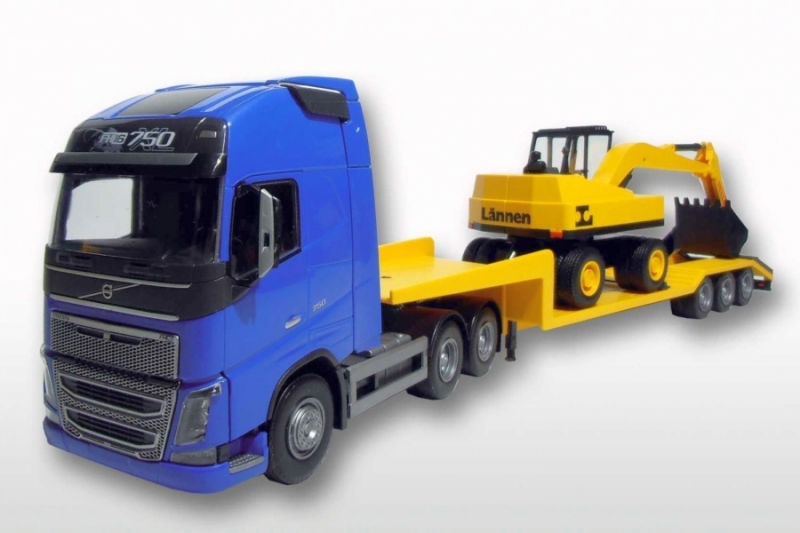 Volvo FH16 6x4 Blauw met Dieplader en Wielkraan - 1:25