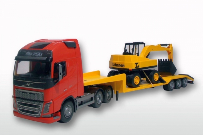 Volvo FH16 6x4 Rood met Dieplader en Wielkraan - 1:25