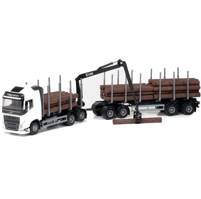 Volvo FH16 6x4 Wit Hout Transporter met 4-as Houttransport trailer - 1:25