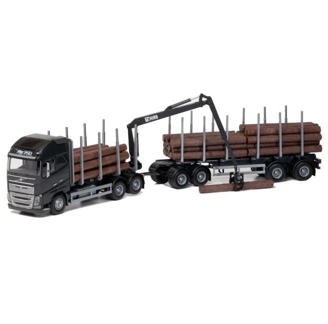 Volvo FH16 6x4 Zwart Hout Transporter met 4-as Houttransport trailer - 1:25