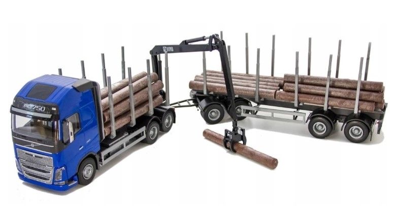 Volvo FH16 6x4 Blauw Hout Transporter met 4-as Houttransport trailer - 1:25