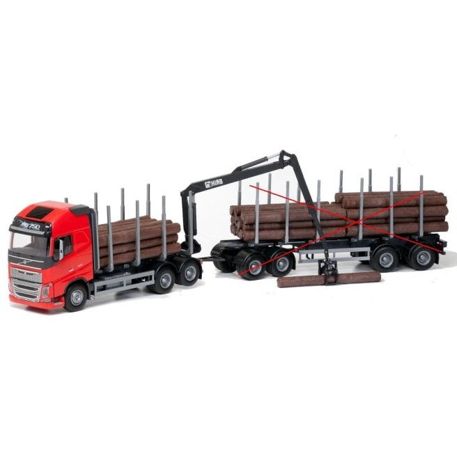 Volvo FH16 6x4 Rood Hout Transporter met 4-as Houttransport trailer - 1:25