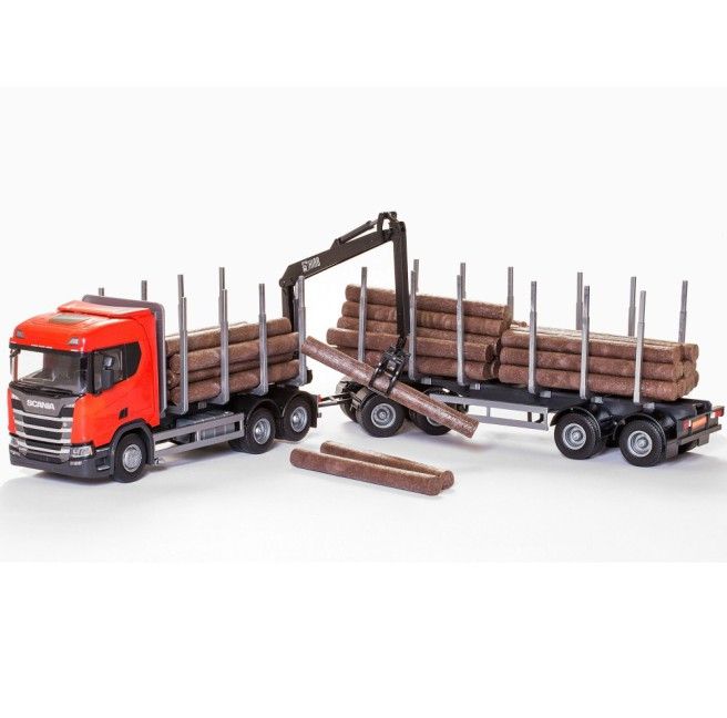 Scania R450 6x4 Rood Hout Transporter met 4-as Houttransport trailer - 1:25