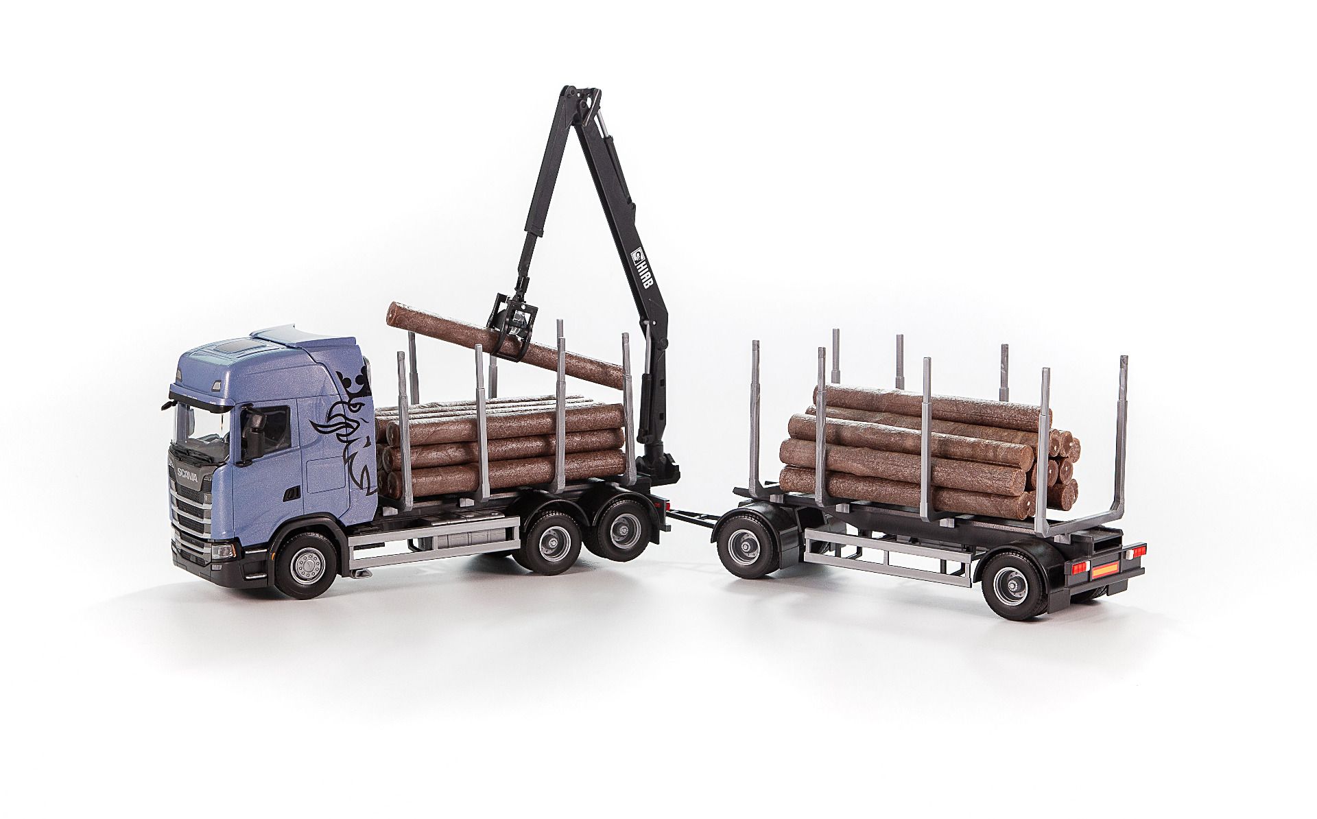 Scania S 6x4 Blauw Hout Transporter met 2-as Houttransport trailer - 1:25