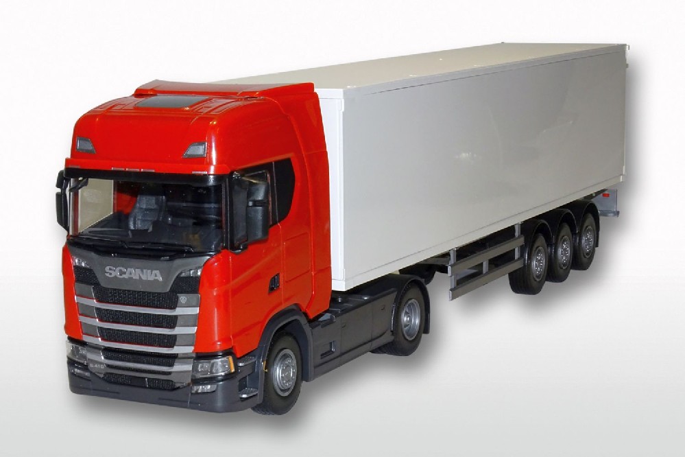 Scania CS410 Red with Closed Trailer - 1:25