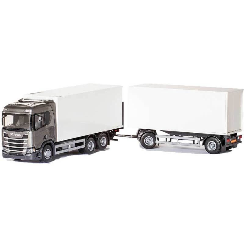 Scania CR 6x4 Bakwagen Grijs met Aanhanger - 1:25