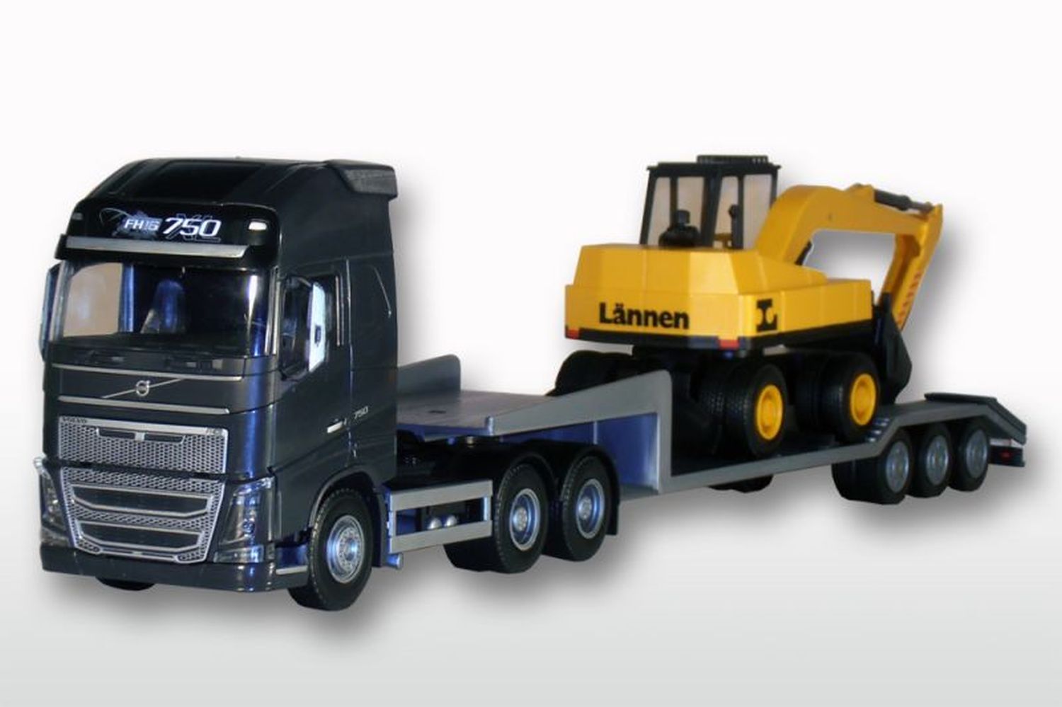Volvo FH16 6x4 Zwart met Dieplader en Wielkraan - 1:25