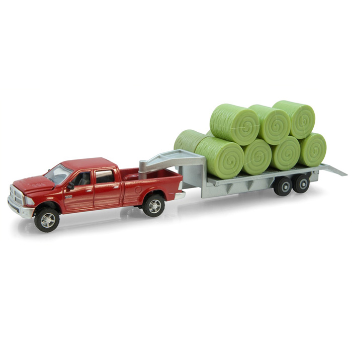 Dodge Pickup with Trailer and Bales - 1:64
