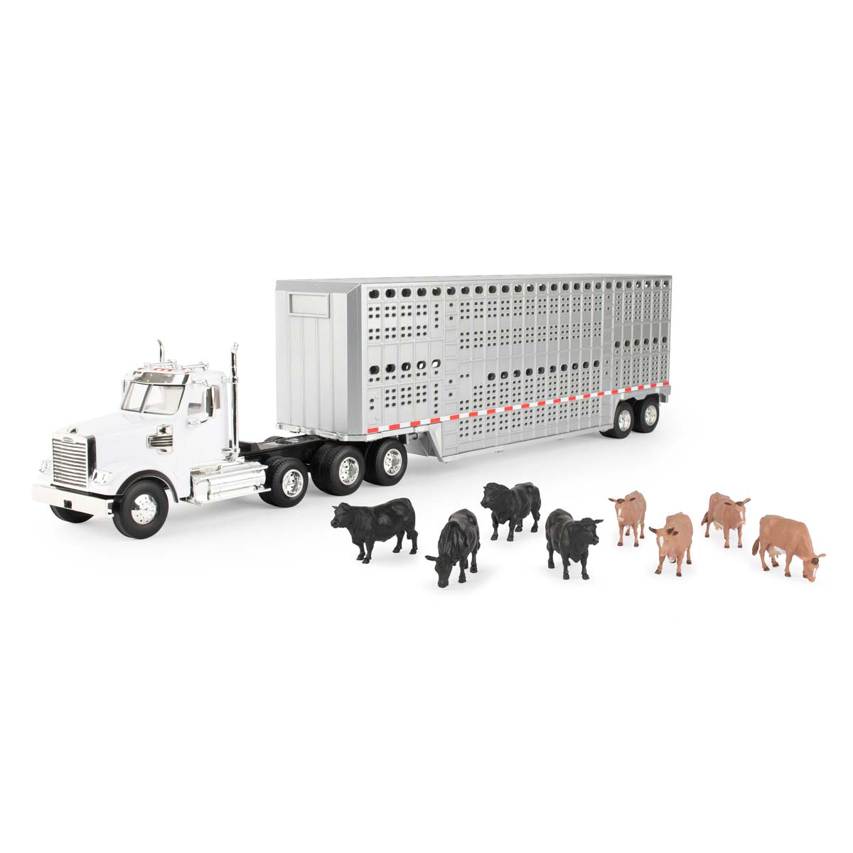 Freightliner 122SD Semi with Lifestock Trailer and Cattle - 1:32