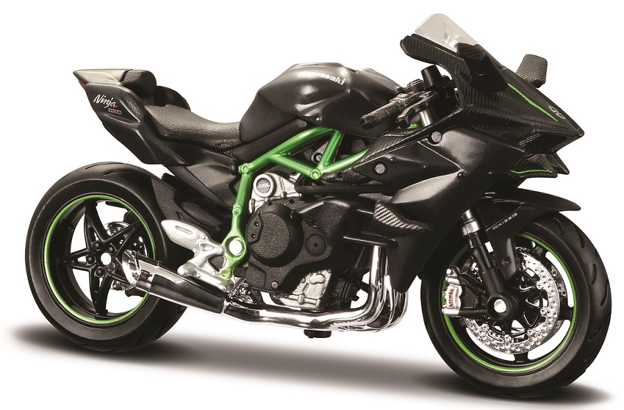 Kawasaki Ninja H2 R Donkergrijs/Groen - 1:18