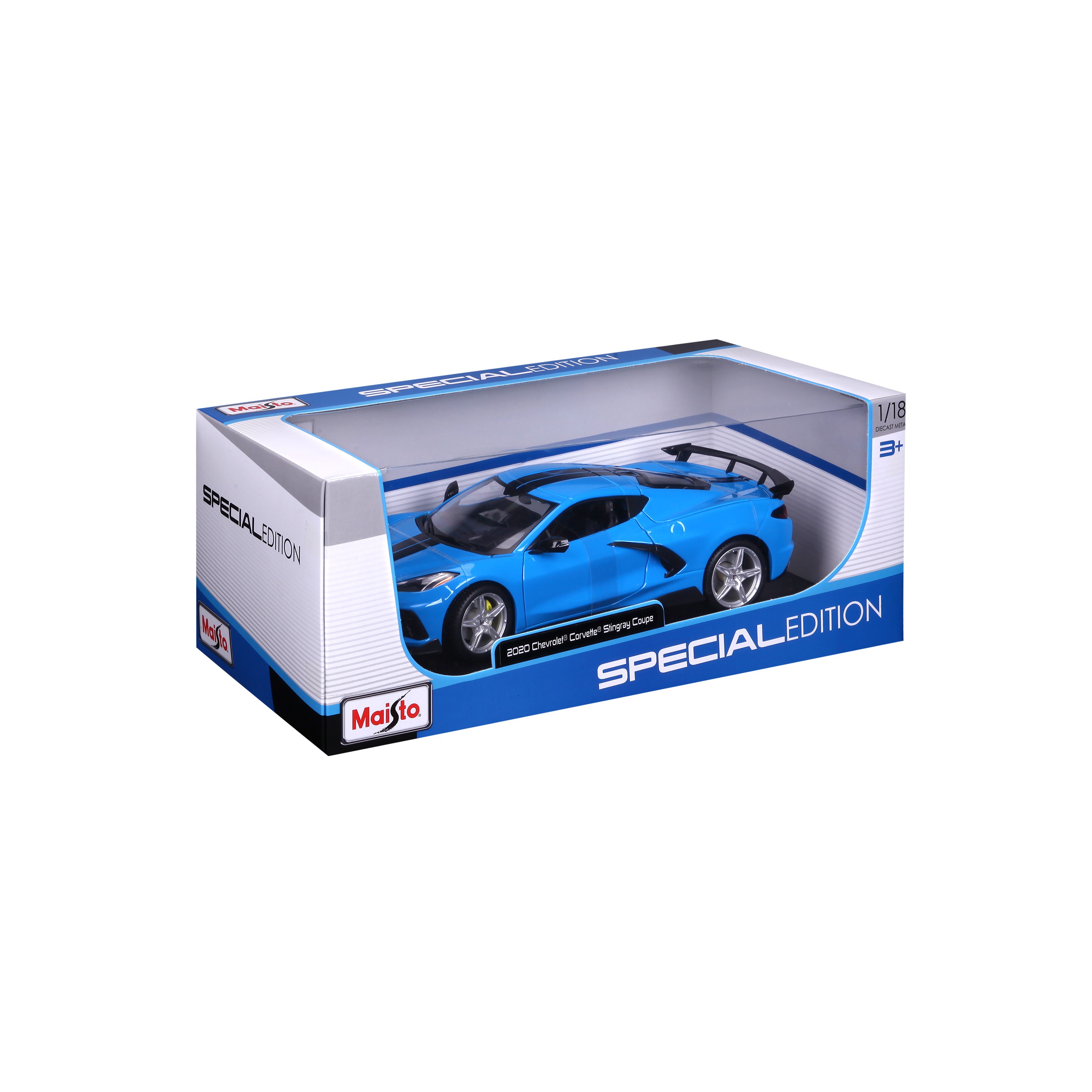 Chevrolet Corvette Stingray 2020 Lichtblauw/Zwart - 1:18