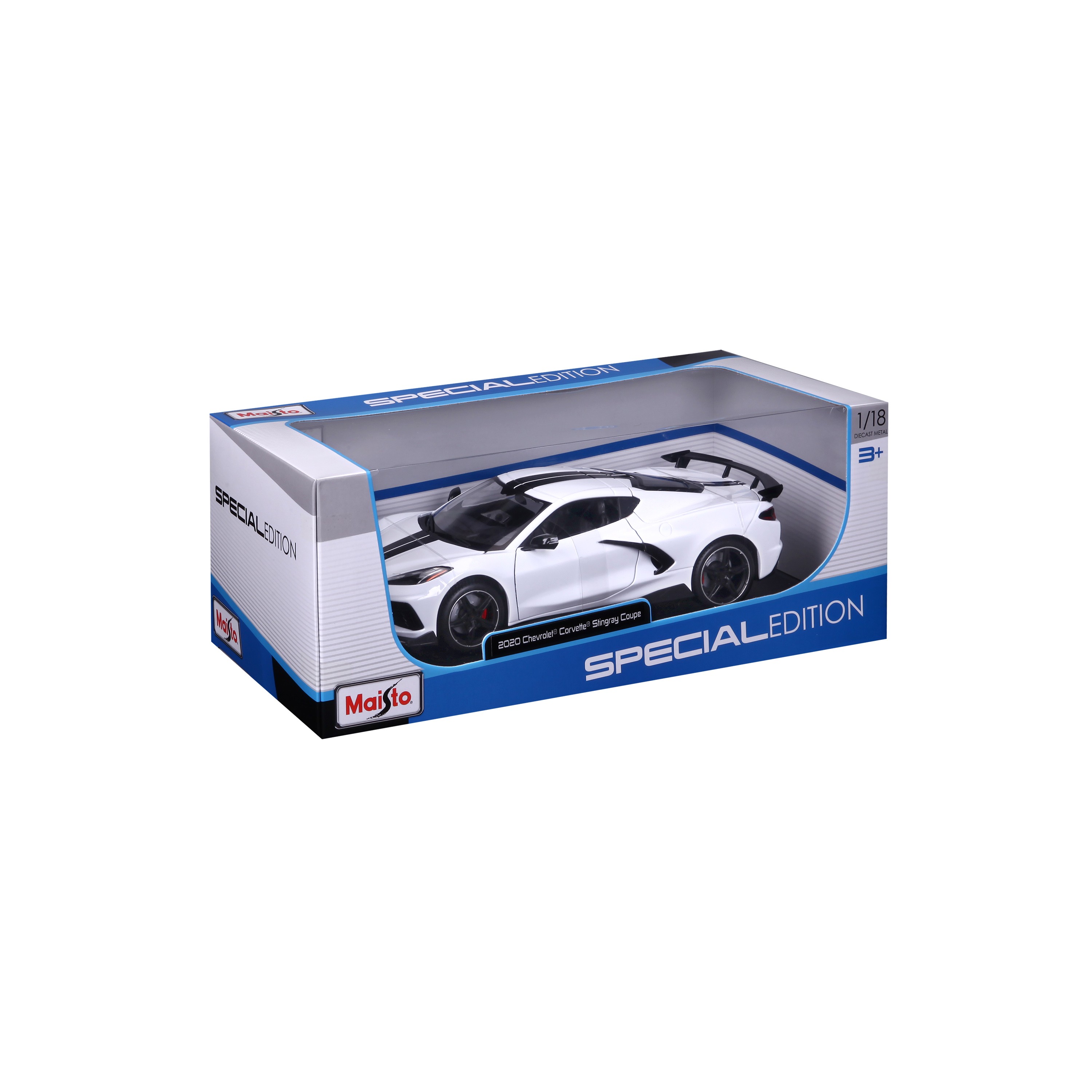 Chevrolet Corvette Stingray 2020 Wit/Zwart - 1:18