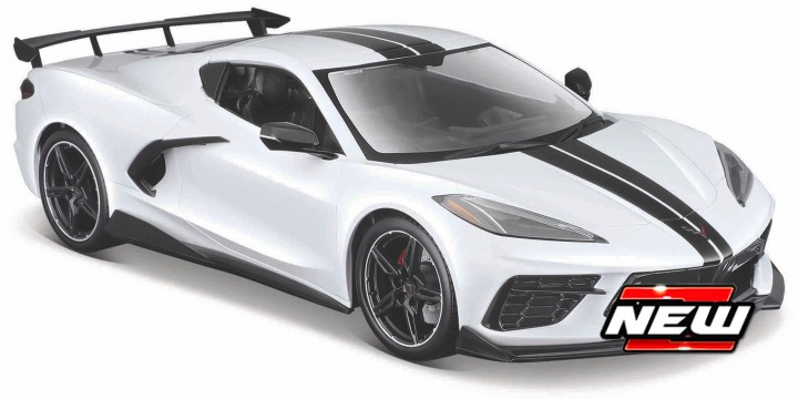 Chevrolet Corvette Stingray High Wing 2020 Wit/Zwart - 1:24