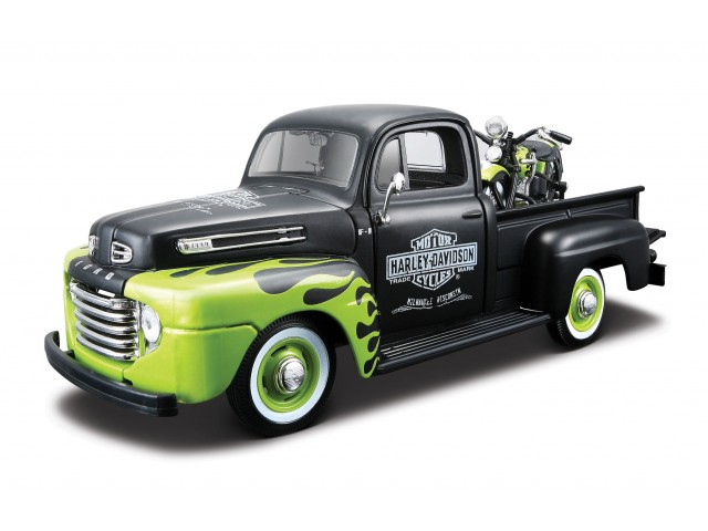 Ford F-1 Pick-Up 1948 met Motor Groen/Zwart - Harley Davidson