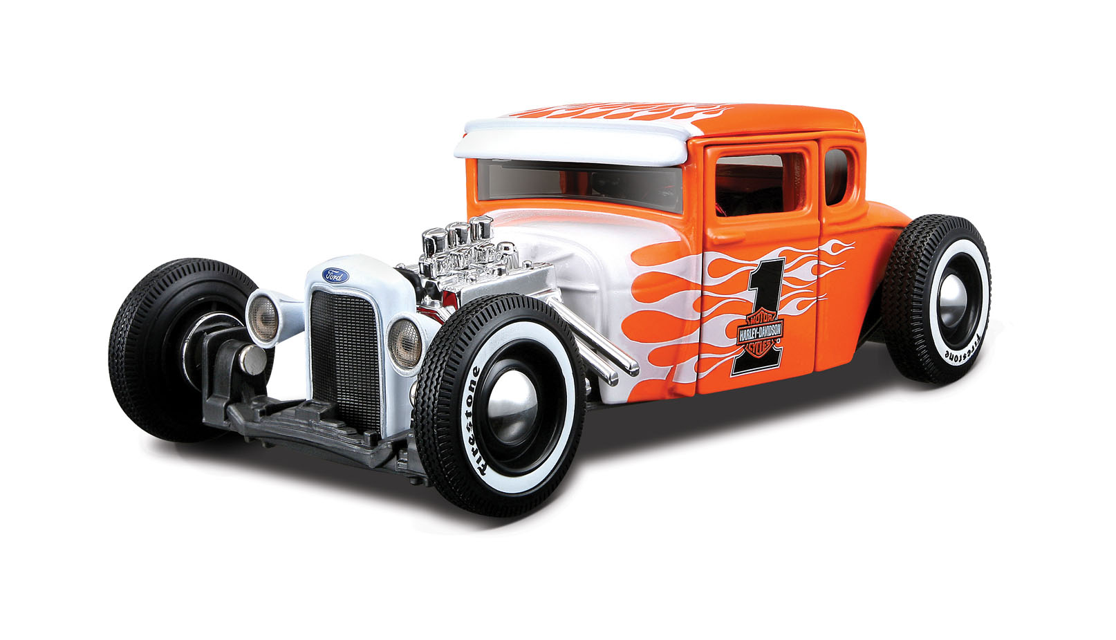 Ford Model A 1929 Oranje/Wit - Harley Davidson