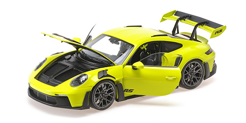 Porsche 911 (992) GT3 RS 2024 Acid Green met Zwarte velgen - 1:18