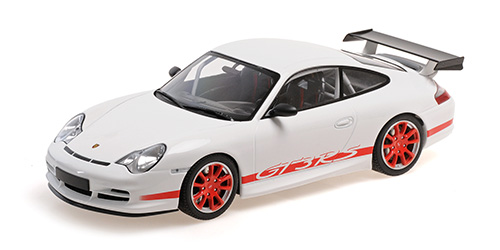 Porsche 911 (996) GT3 RS 2002 Wit met rode strepen - 1:18