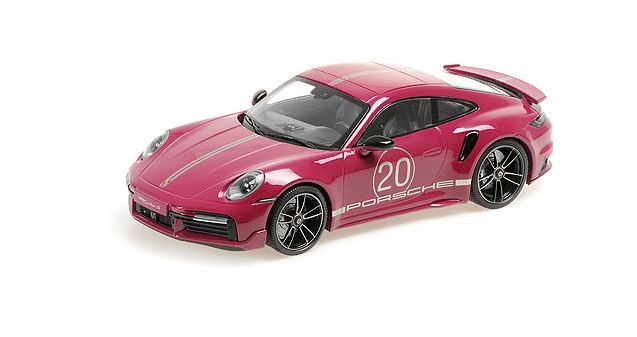Porsche 911 (992) Turbo S Coupe Sport Design 2021 Rood - 1:18