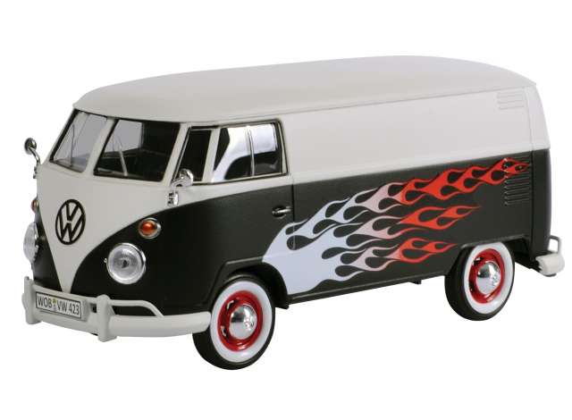 Volkswagen T1 Bestelbus Hot Rod Wit/Zwart met vlammen