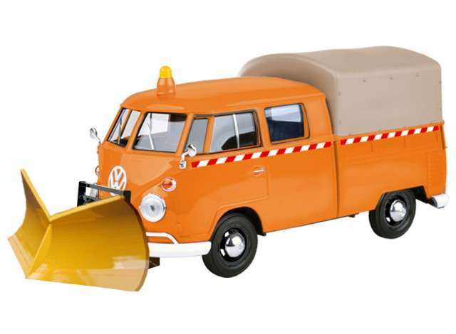 Volkswagen T1 Pick-Up met Sneeuwploeg Oranje - 1:24