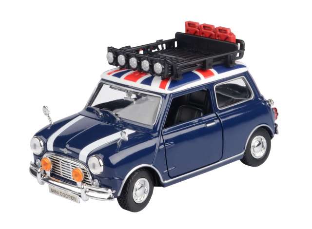 Mini Cooper with Roof rack Blue/White/Red - 1:18