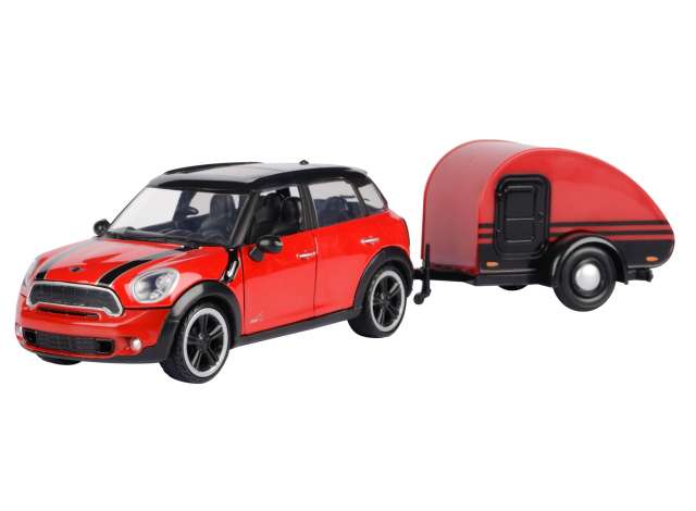 Mini Countryman Cooper S met Caravan Rood/Zwart - 1:24