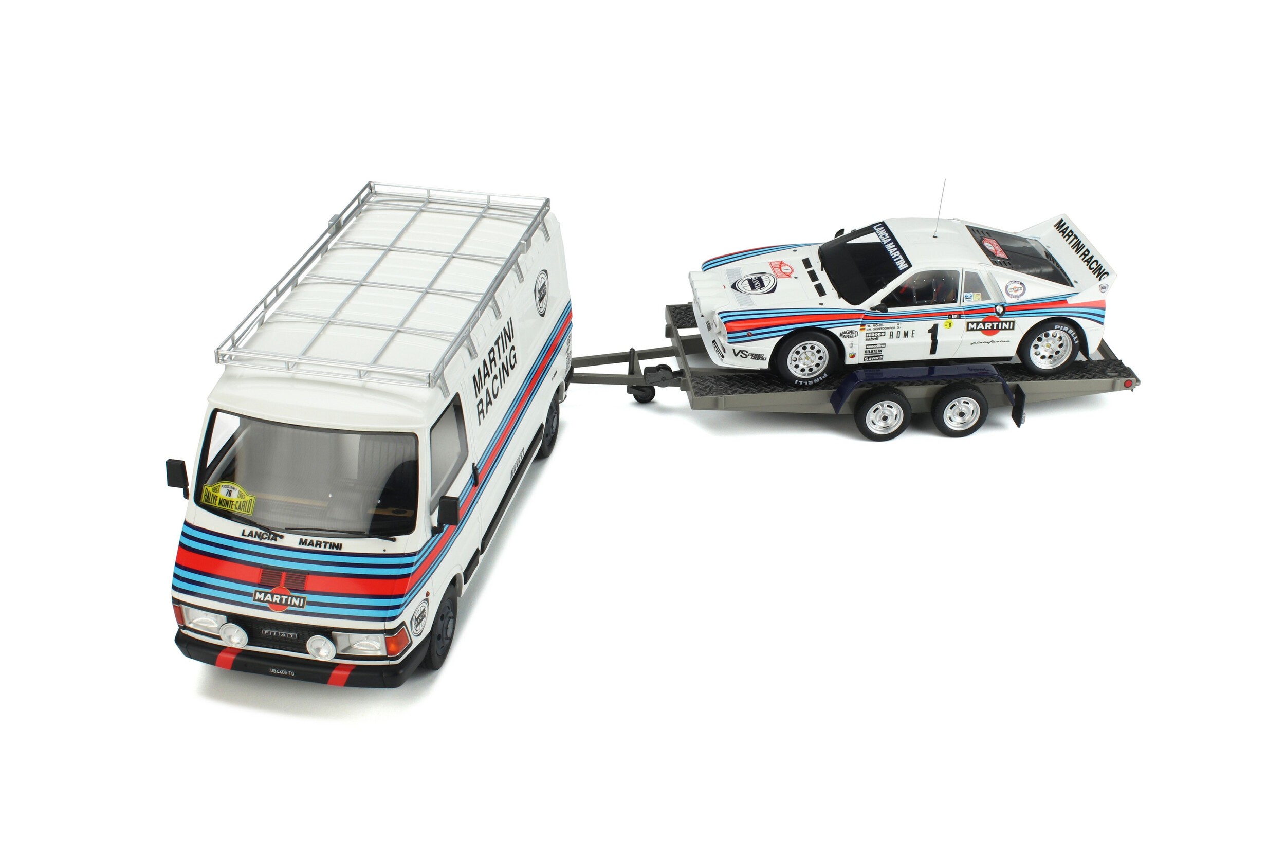 Fiat 242 Assistance with Trailer + Lancia 037 Gr.B No.1 Monte Carlo 1983 W. Rohrl - 1:18
