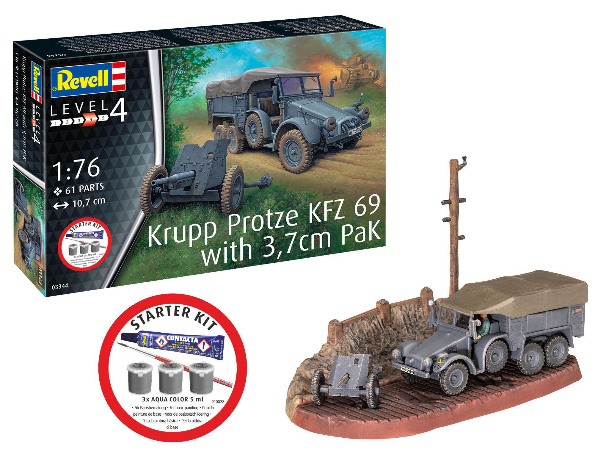 Starter Kit Krupp Protze KFZ 69 with 3,7cm Pak - 1:76