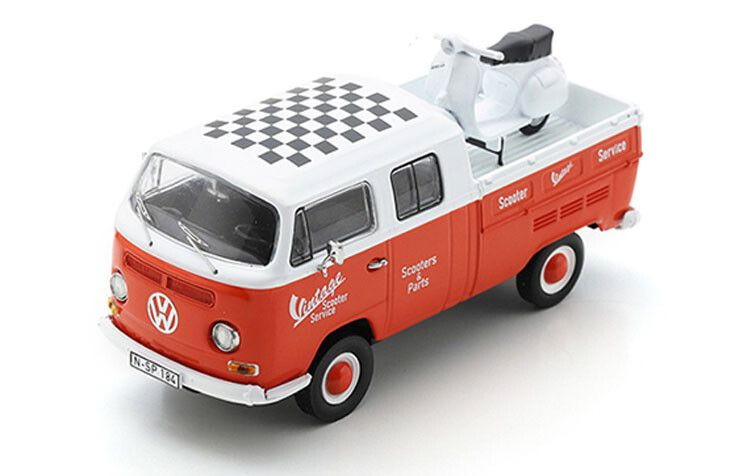 Volkswagen T2 Doka Vintage Scooter Parts + Vespa GS - 1:43
