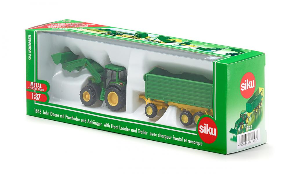 JD 6920 met voorlader en Krampe Trailer - 1:87