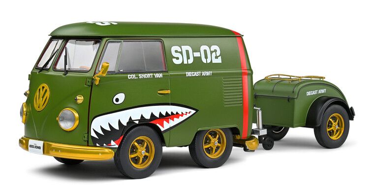 Volkswagen T1 Kool Kombi + Aanhanger 1950 Groen - 1:18
