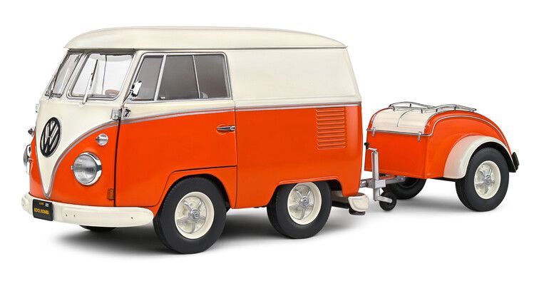 Volkswagen T1 Kool Kombi + Aanhanger 1950 Oranje - 1:18